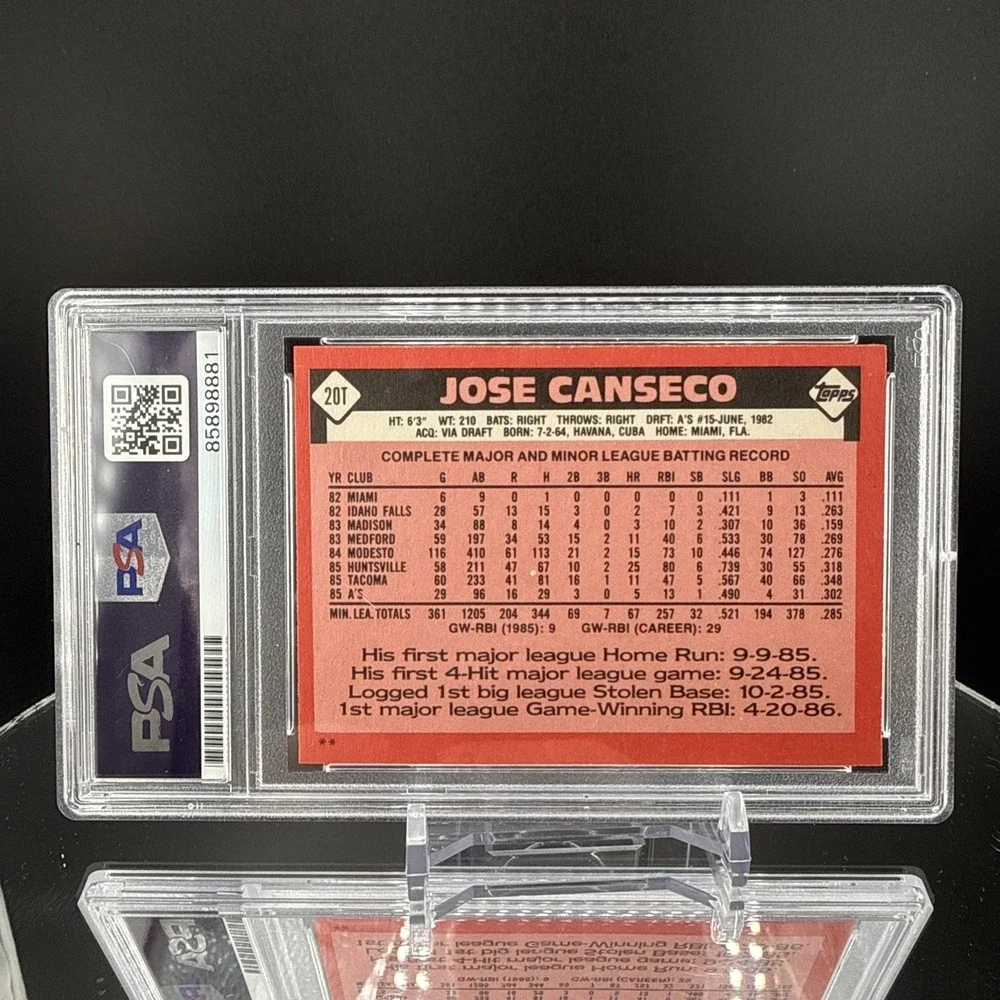 ⁠1986 Topps Jose Canseco Rookie #20 Signed Auto PSA/DNA Authentic Oakland A's